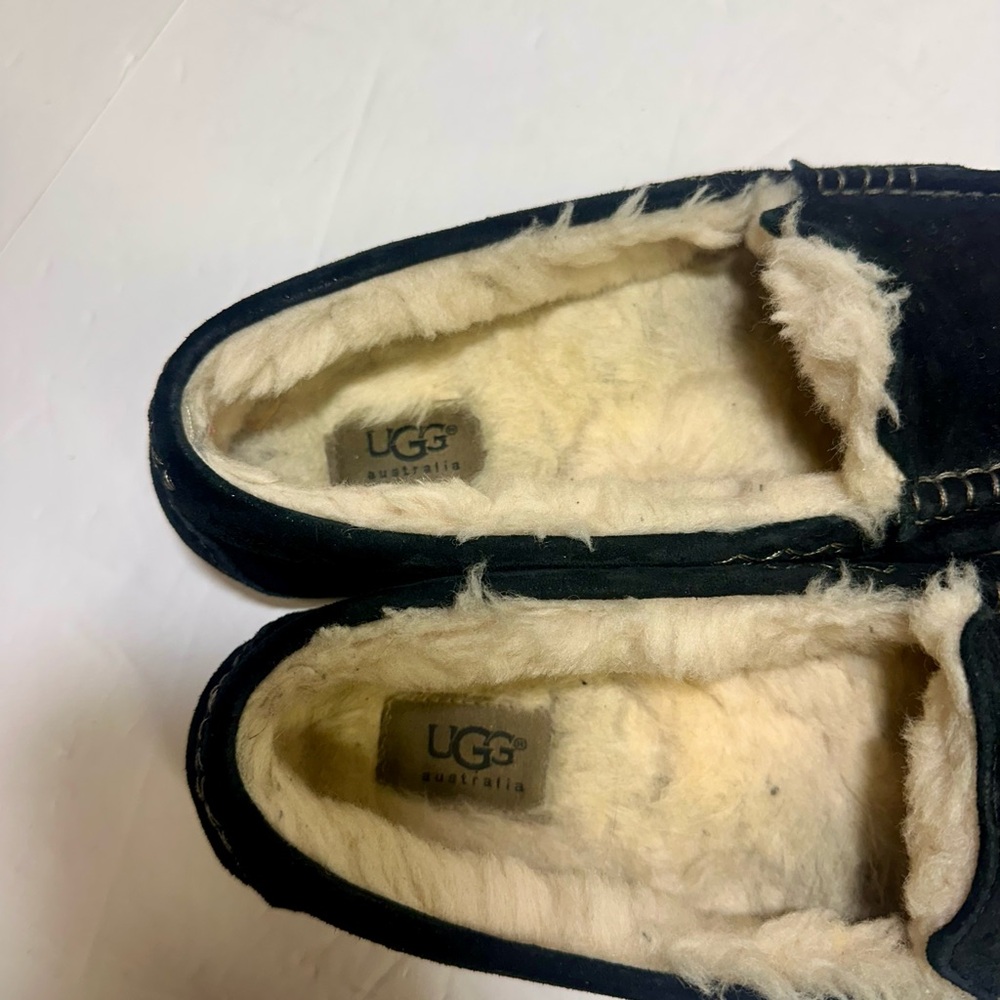 UGG Black Suede Moccasins with Cream Lining - Picture 7 of 9
